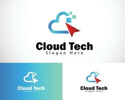 cloud tech logo creative design concept modern arrow search digital pixel data vector