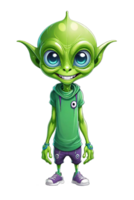 ai generado linda dibujos animados verde extraterrestre aislado en transparente antecedentes png