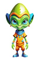 AI generated Cute cartoon green alien isolated on transparent background png