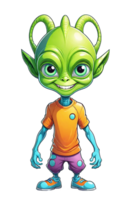 ai generado linda dibujos animados verde extraterrestre aislado en transparente antecedentes png