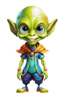 AI generated Cute cartoon green alien isolated on transparent background png