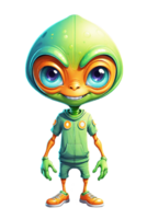 ai generato carino cartone animato verde alieno isolato su trasparente sfondo png