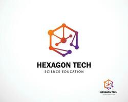 hexagon tech logo creative science connect education lab molecule network vector