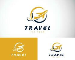 travel logo creative design icon modern aircraft tour world concept vector