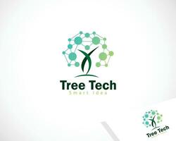 árbol tecnología logo creativo conectar inteligente digital personas diseño concepto vector