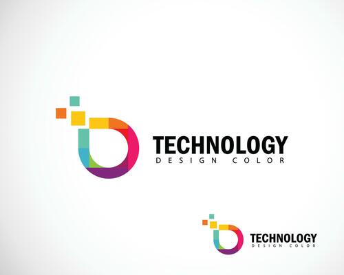 technology logo circle color design concept pixel icon creative connect tech