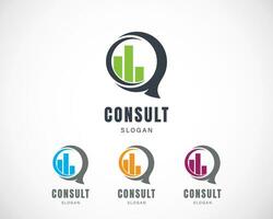 Business consulting logo template. Speech bubble and growth graphic vector design. Consult the logotype