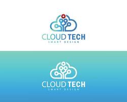 cloud tech logo creative tree tech design concept smart innovation digital system vector