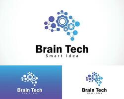 cerebro tecnología logo creativo inteligente engranaje icono diseño conectar molécula vector