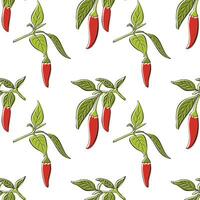 Red hot chilli peppers branch hand drawn pattern on white background vector