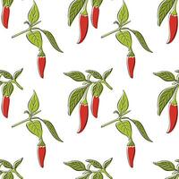 Red hot chilli peppers branch hand drawn pattern on white background vector