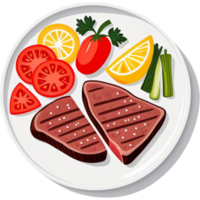 AI generated steaks and vegetables on white plate. AI Generative png