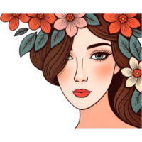 AI generated Beauty portrait girl head with flowers. AI Generative png