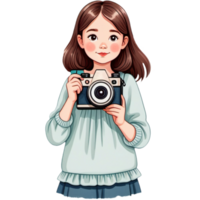 AI generated Cute little girl holding camera. AI Generative png