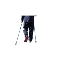 Elderly person walking with the help of crutches- png