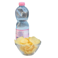 Tablett von Französisch Fritten mit Flasche von Wasser png