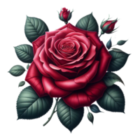 AI generated red rose flowers with green leaves floral arrangement, bouquet buds and leaves in floral line to decoration png