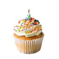 ai generiert hausgemacht Geburtstag Cupcake auf isoliert Hintergrund. png