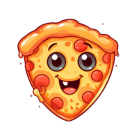 ai generiert Karikatur Pizza Scheibe mit Augen und Lächeln auf ein transparent Hintergrund png