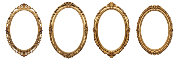 AI generated golden oval frames on transparent background png
