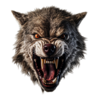 ai generiert Wolf Kopf mit öffnen Mund auf transparent Hintergrund png