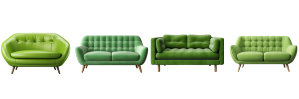 ai généré une ensemble de vert chaises sur une transparent Contexte png