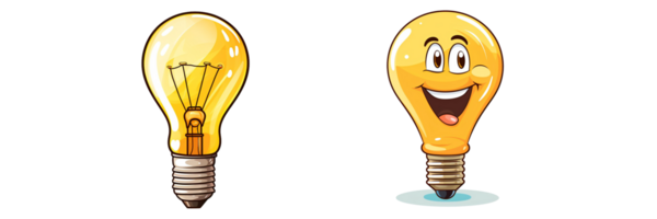 AI generated two cartoon light bulbs with faces and expressions png