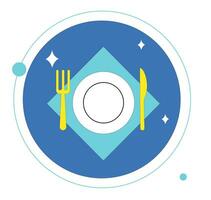 Plate, fork and knife icon. Vector illustration in flat style.