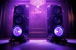 AI generated Noticeable Loudspeakers purple light. Generate Ai photo