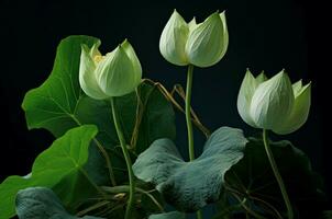 AI generated Glossy Lotus leaves buds. Generate Ai photo