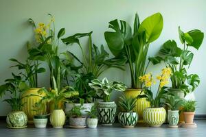 AI generated Glossy Houseplants ceramic pots. Generate Ai photo