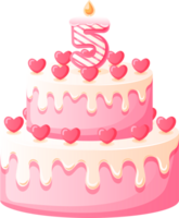 Love Birthday Cake with Candle Number 5 png