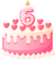 Love Birthday Cake with Candle Number 6 png