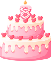 Love Birthday Cake with Candle Number 8 png