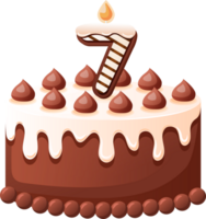 chocola verjaardag taart met kaars aantal 7 png