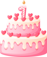 Love Birthday Cake with Candle Number 1 png