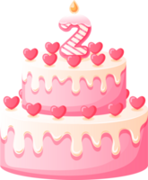 Love Birthday Cake with Candle Number 2 png