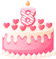 Love Birthday Cake with Candle Number 8 png