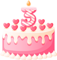 amor aniversário bolo com vela número 3 png