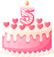 Love Birthday Cake with Candle Number 5 png