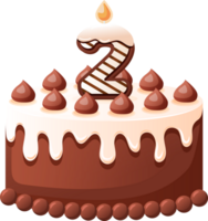 Chocolat anniversaire gâteau avec bougie nombre 2 png