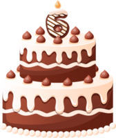 chocolate aniversário bolo com vela número 6 png