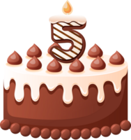 Chocolate Birthday Cake With Candle Number 5 png