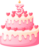 Love Birthday Cake with Candle Number 3 png