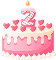 Love Birthday Cake with Candle Number 2 png