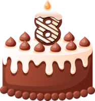 chocolate aniversário bolo com vela número 8 png