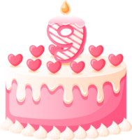 Love Birthday Cake with Candle Number 9 png