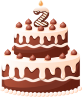 chocolate cumpleaños pastel con vela número 2 png