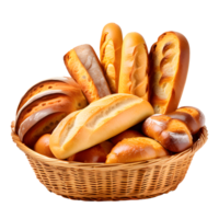 AI generated Breads in a Basket Isolated on Transparent Background png