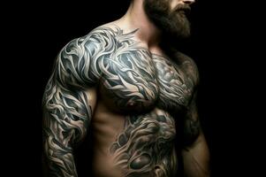ai generado hombre tatuajes músculo. generar ai foto